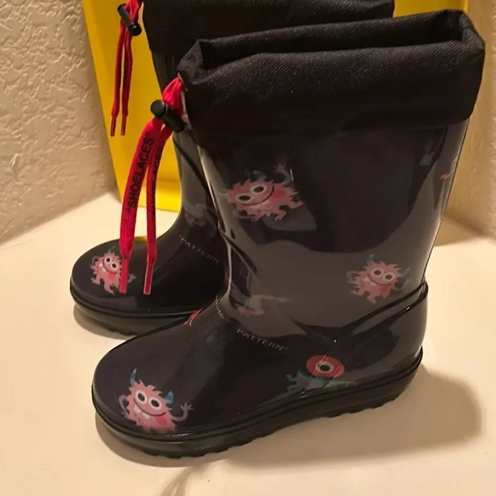 Off-White Kids Size 31 Monsters Graphic Rainboots Black Cartoon Print Luxury New